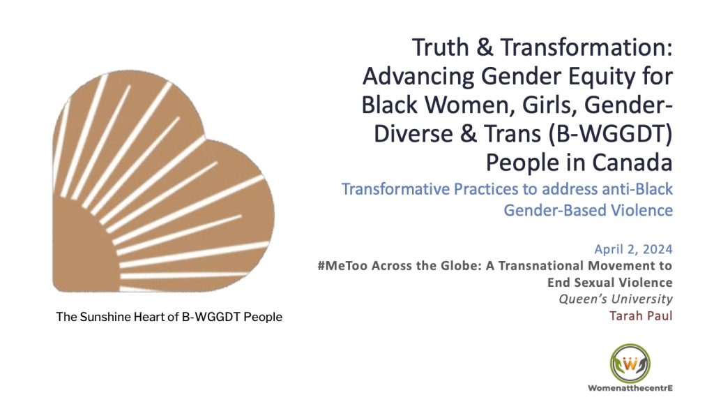 Queen’s University – Transformative Practices to address anti-Black Gender-Based Violence (BLCK-GNDS 280, course of Kharoll-Ann Souffrant)