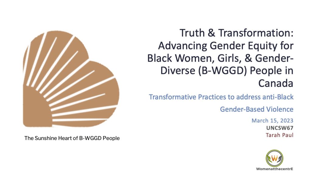 NGO UNCSW67 – Commission on the Status of Women (UNCSW) – B-WGGDT Initiative – Transformative Practices to address anti-Black GBV